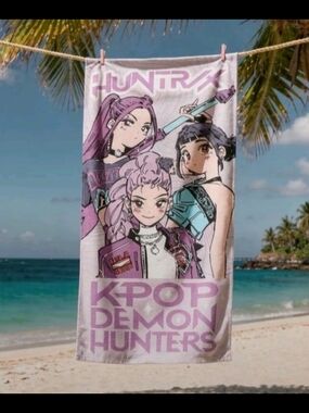Netflix Pink & Lavender KPOP Demon Hunters Beach Towel